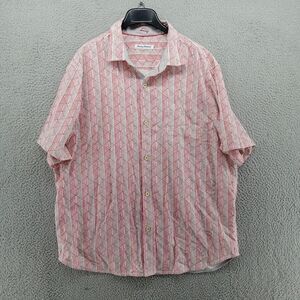 Tommy Bahama Shirt Mens XL Red Gray Geometric Silk‎ Cool Max Island Zone